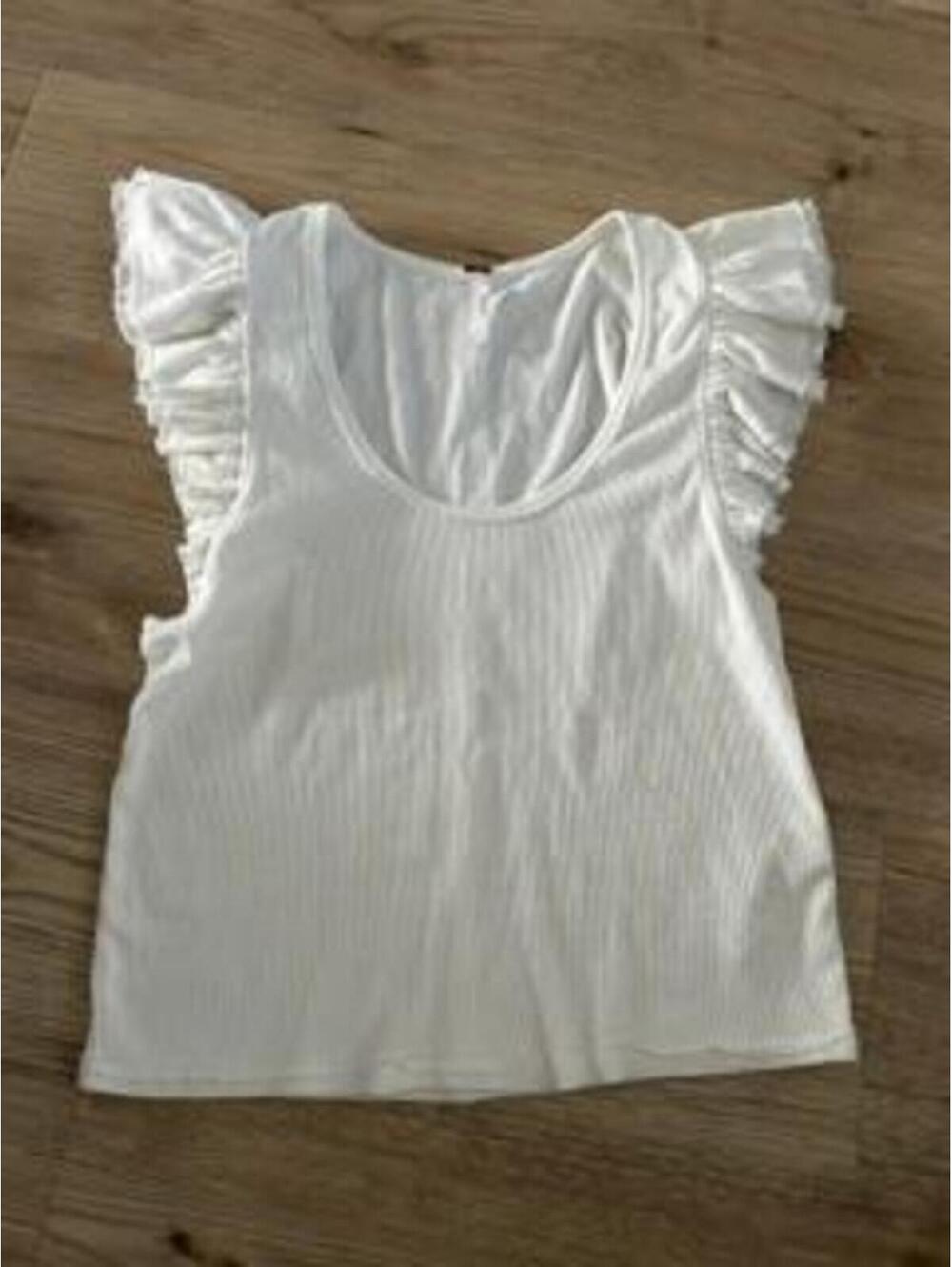 Free People Ribbed Ruffle Sleeve Tank Top Womens Small White Cotton Blend Scoop
